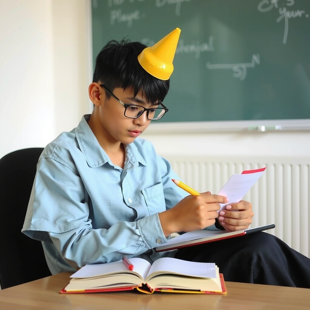 Student studying with focus